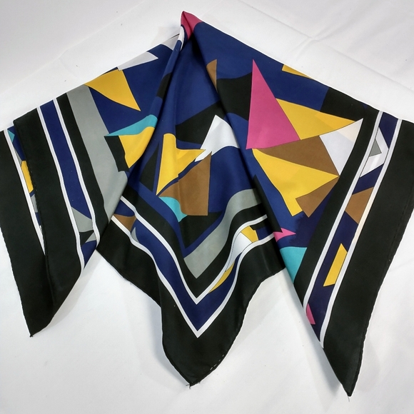 Vibrant Colorful Geometric Multi-Color Scarf Unisex 26" x 26" - Picture 4 of 6
